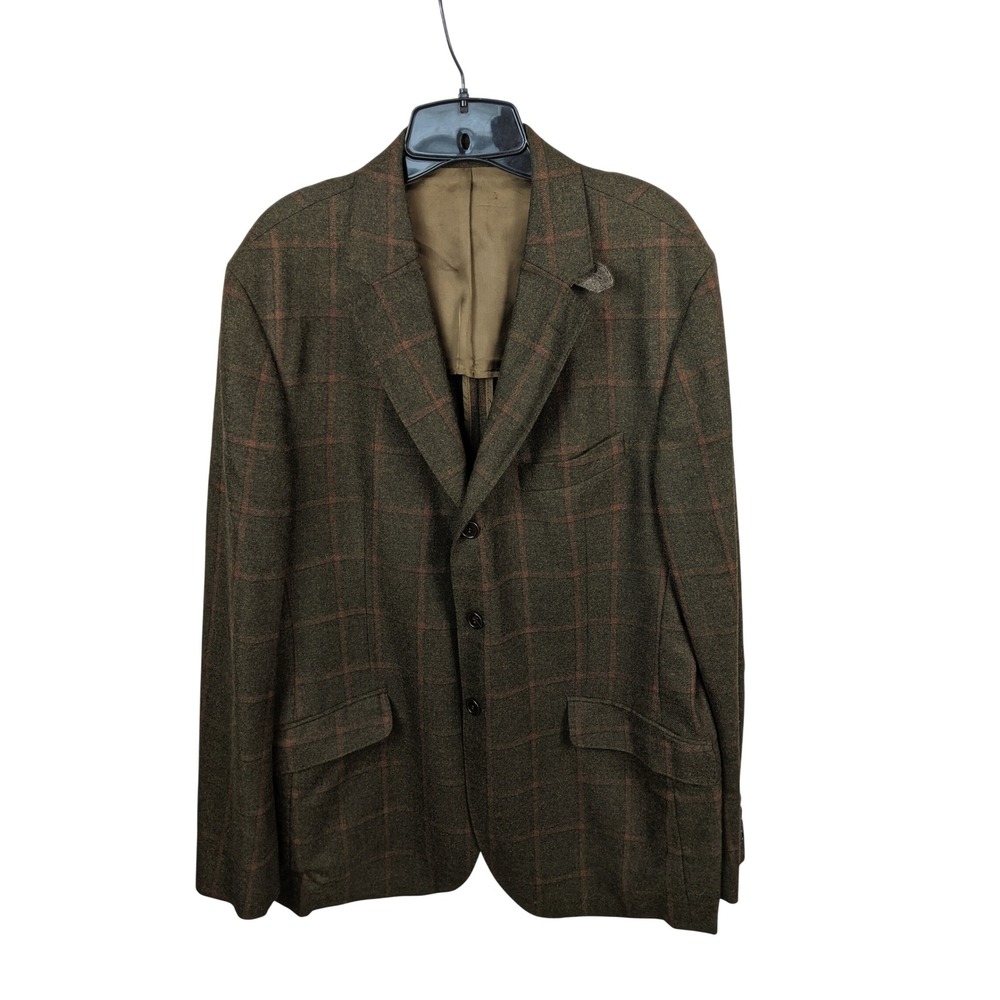 Hackett London Sport Coat Blazer 44R Wool Cashmere Silk Elbow Windowpane Patches